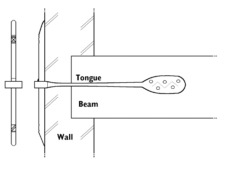 Cross-section of a wall, with wall anchor